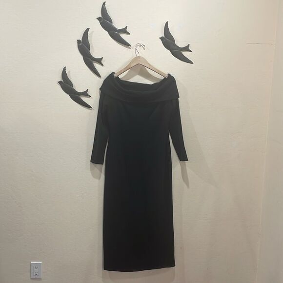 NEW! Peruvian Connection Black Pima Cotton Portrait Collar Long Sleeve Dress - M - Picture 7 of 12